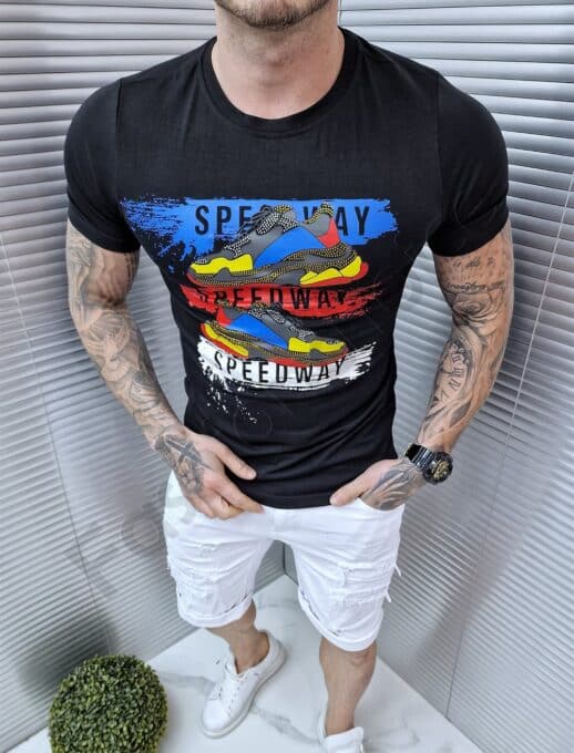 Tricou barbati cu inscris Speed way- negru Cod 768