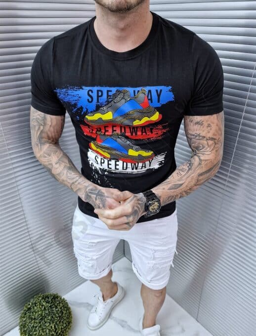 Tricou barbati cu inscris Speed way- negru Cod 768