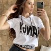 Bluza de dama cu gluga si inscris Bang- alb Cod 202