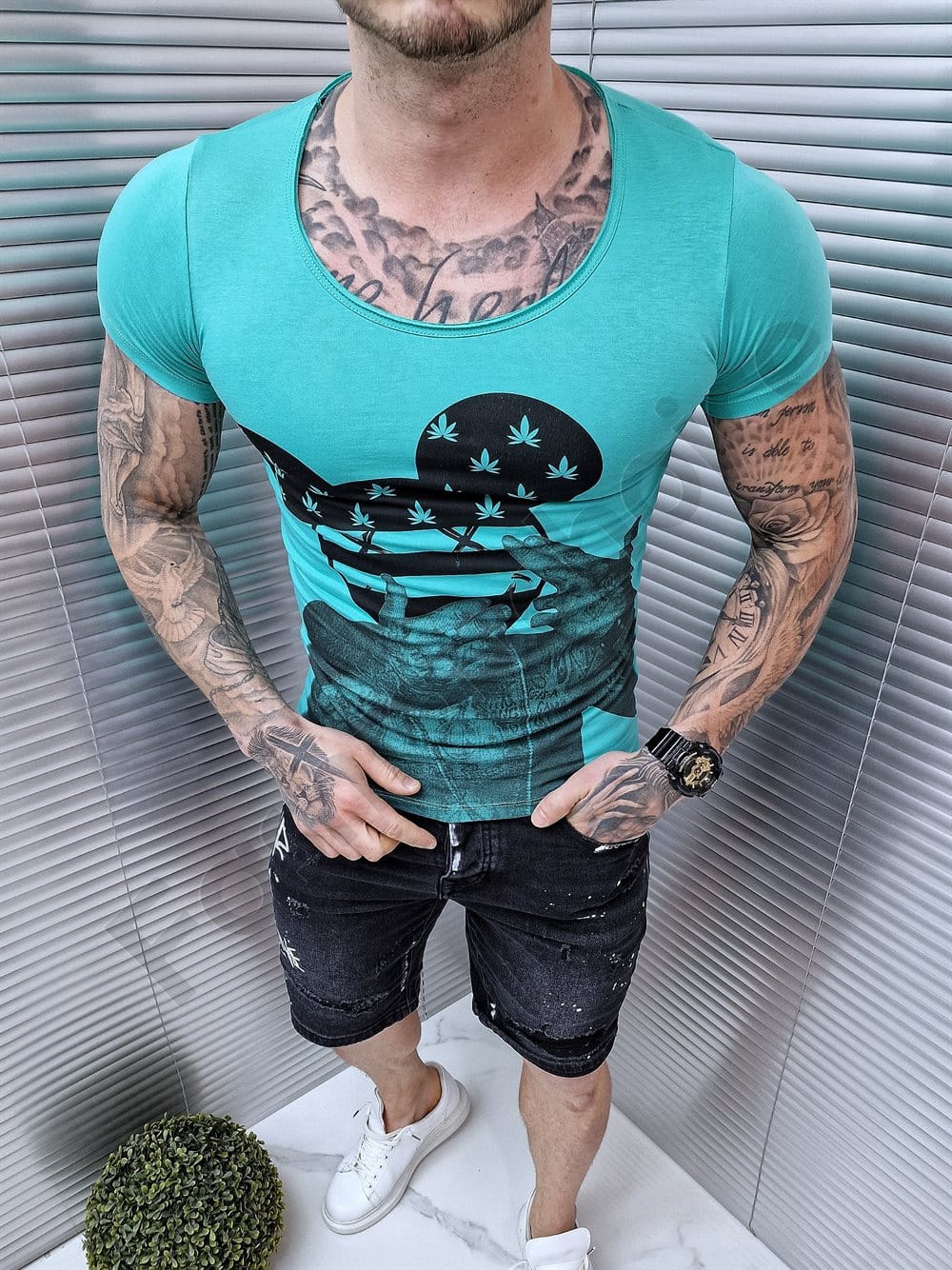 Tricou barbati, cu imprimeu interesant-verde deschis Cod:217-2