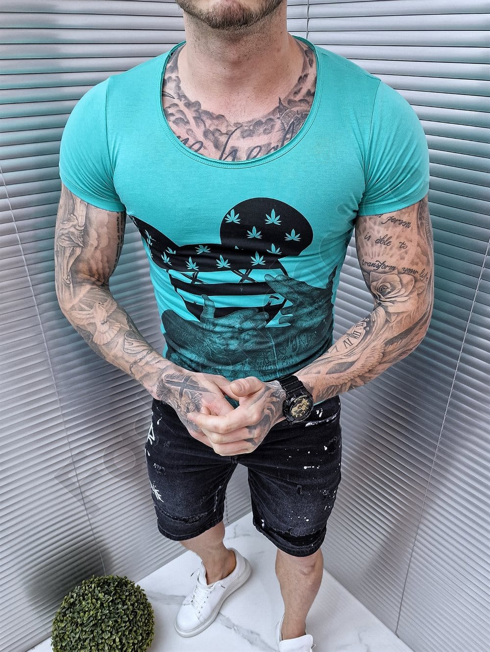 Tricou barbati, cu imprimeu interesant-verde deschis Cod:217-2