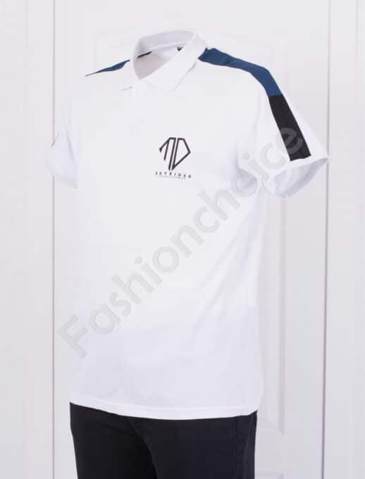 Bluza maxi cu banda colorata pe maneca-alb cod 21333