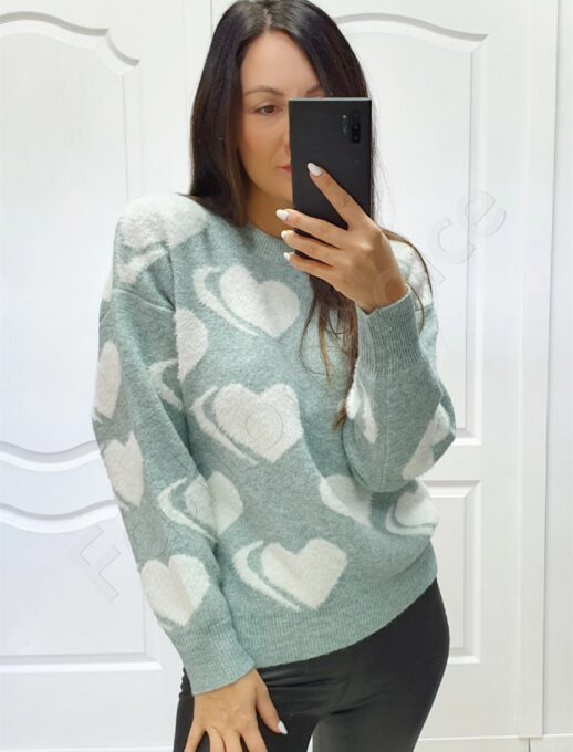 Pulover menta cu inimioare cod 94683