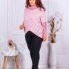 Bluza tricotata cu guler inalt imprimeu Houndstooth-roz cod 8686-1