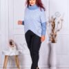 Bluza tricotata cu guler inalt imprimeu Houndstooth-albastru cod 8686-3