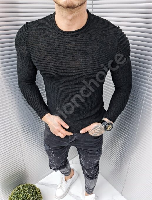 Bluza tricotat pentru barbati cu ornamente relief-negru cod 2468-1