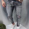 Blugi din denim negru cu efect uzat - Cod 6598