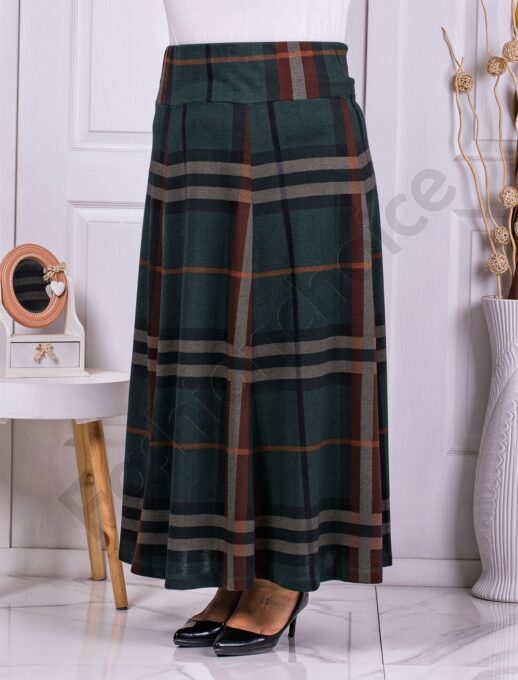 Fusta maxi in carouri culoare verde masliniu-cod 323-1