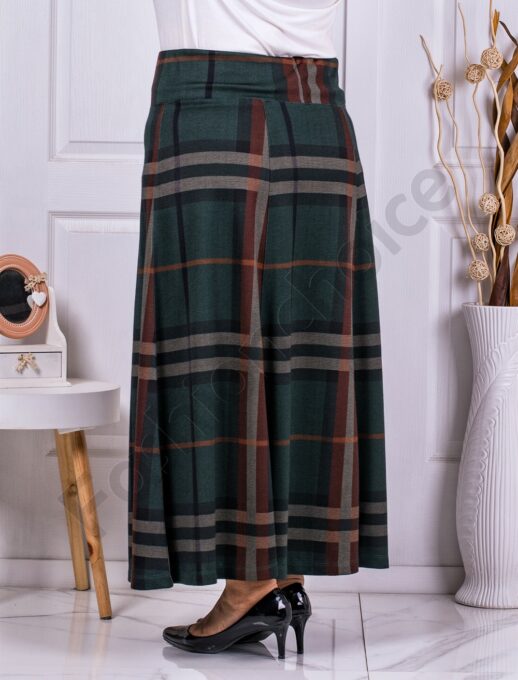 Fusta maxi in carouri culoare verde masliniu-cod 323-1