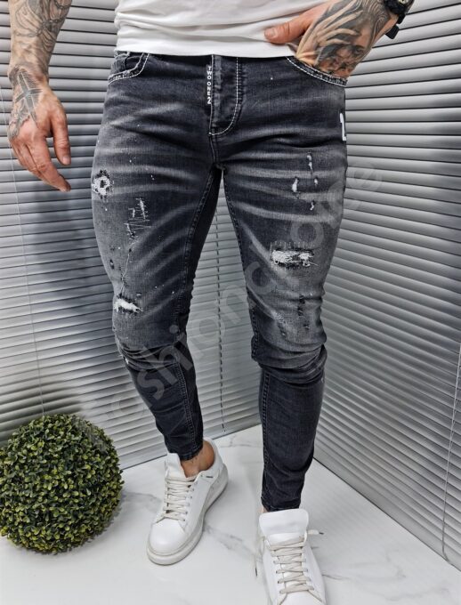 Blugi negri SKINNY FIT cu efect zgariat cod 882