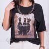 Tricou de dama negru cu imprimeu si lant-cod 1131