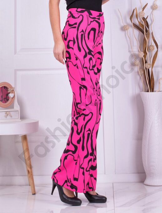 Pantaloni de dama cu talie inalta-culoare fucsia-cod 0989