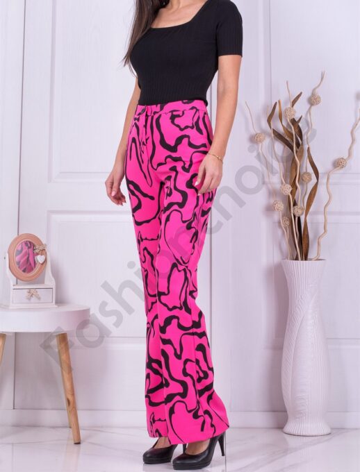 Pantaloni de dama cu talie inalta-culoare fucsia-cod 0989