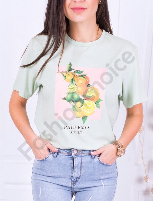 Bluza moderna cu aplicatie florala-menta Cod 1130-49