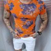 Tricou barbati cu print floral-orange cod 0302-2