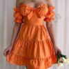 Rochie cu volane si umeri decupati-orange Cod 2568-2