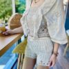 Compleu top si pantaloni scurti cu ajur-cod 0886