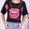 Tricou scurta cu imprimeu si lant-negru-cod 1132-2