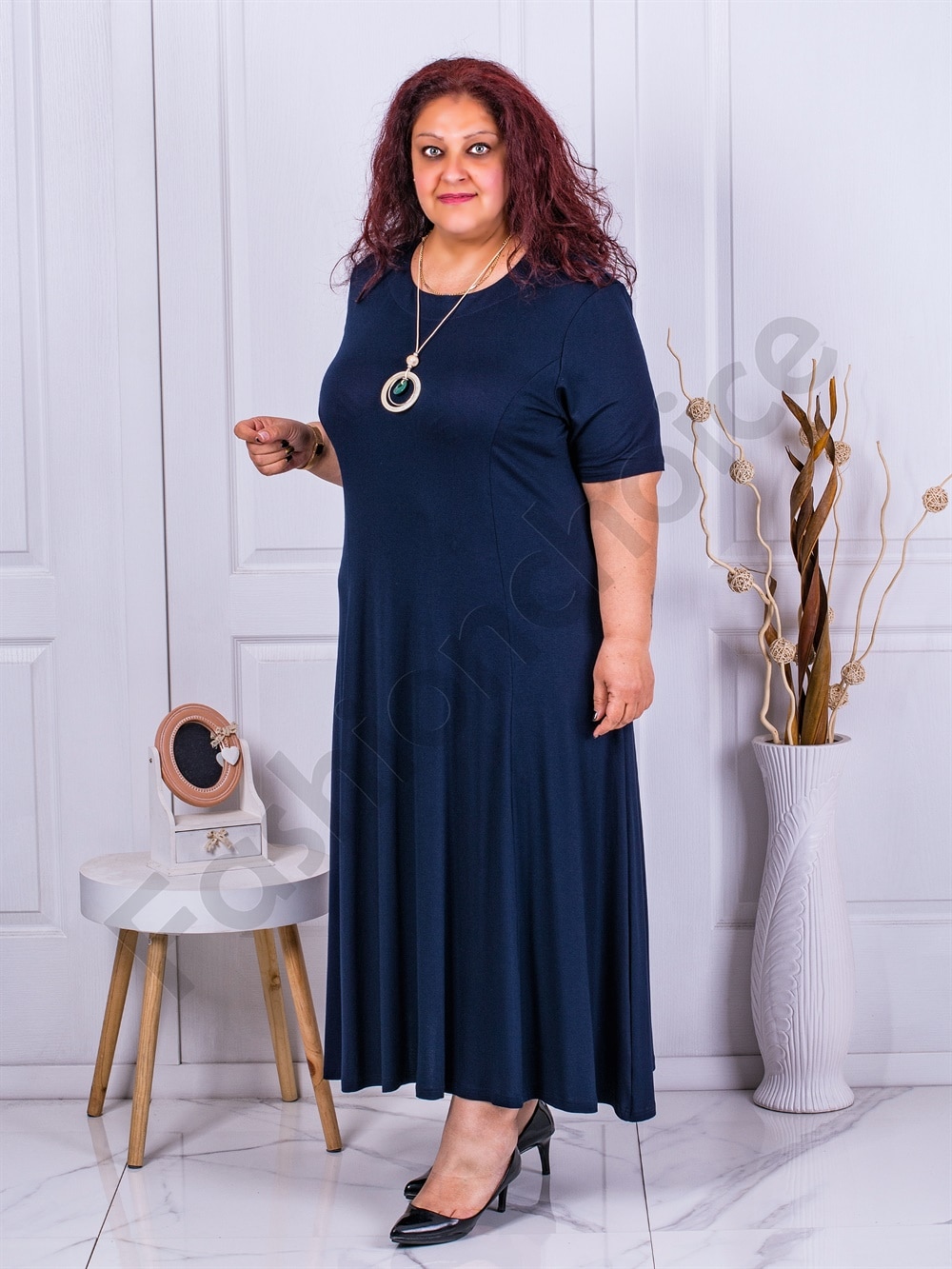 Rochie eleganta maxi in clos+cadou colier-bleumarin-cod 236085-1
