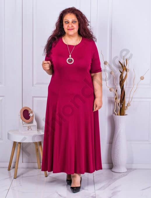 Rochie eleganta maxi in clos+cadou colier-bordo-cod 236085-3