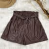 Pantalon scurt din piele eco cu cordon in talie-maro cod 8200-1