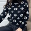 Pulover de dama cu imprimeu modern-negru/alb cod 6206