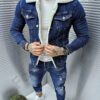 Geaca din denim pentru iarna-albastru inchis cod 2201-4