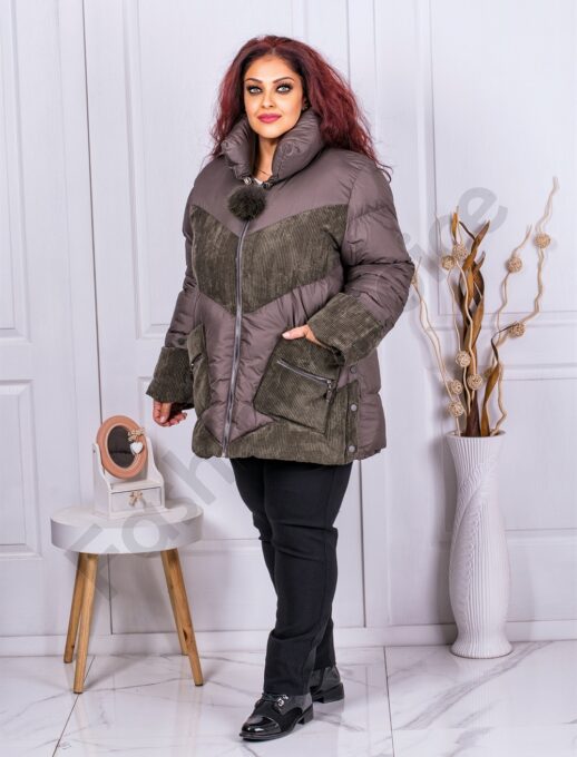 Geaca pentru iarna in combinatie cu velur-kaki cod 61990-2