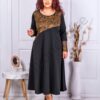 Rochie maxi in cloș cu imprimeu interesant-mustar cod 1339-4