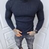 Bluza tricotata cu guler inalt-albastru inchis cod 1010-4
