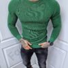 Bluza tricotata cu decolteu rotund-verde cod 6397-4