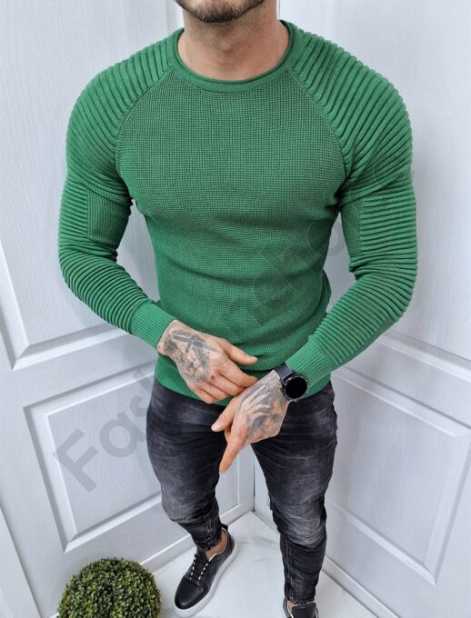 Bluza tricotata cu decolteu rotund-verde cod 6397-4