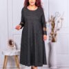 Rochie maxi in cloș cu lame-negru cod 682824