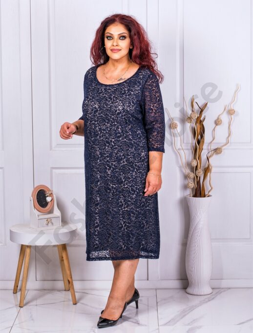 Rochie eleganta din dantela elastica-albastru cod 027-1