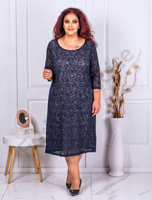 Rochie eleganta din dantela elastica-albastru cod 027-1