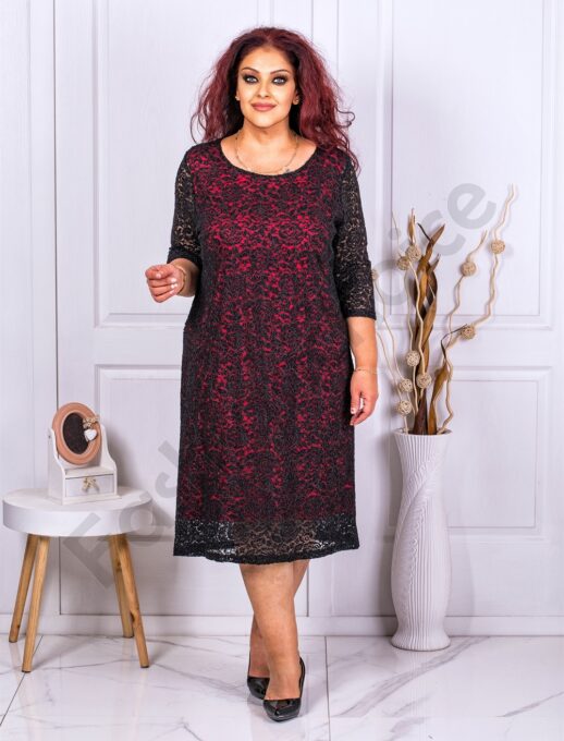 Rochie eleganta din dantela elastica-negru/rosu cod 027