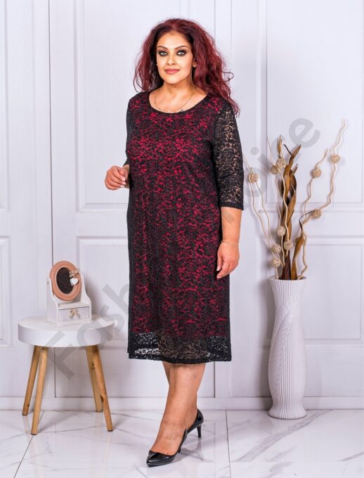 Rochie eleganta din dantela elastica-negru/rosu cod 027