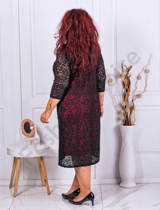 Rochie eleganta din dantela elastica-negru/rosu cod 027