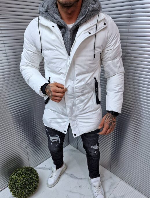 Parka pentru iarna cu gluga din polar-alb cod 8612-1