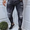 Blugi negri cu efect rupt si inscriptie cod 7750