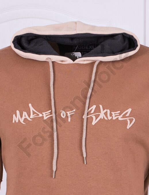 Hanorac hoodie vatuit cu maneci colorate-camel cod 22542-2