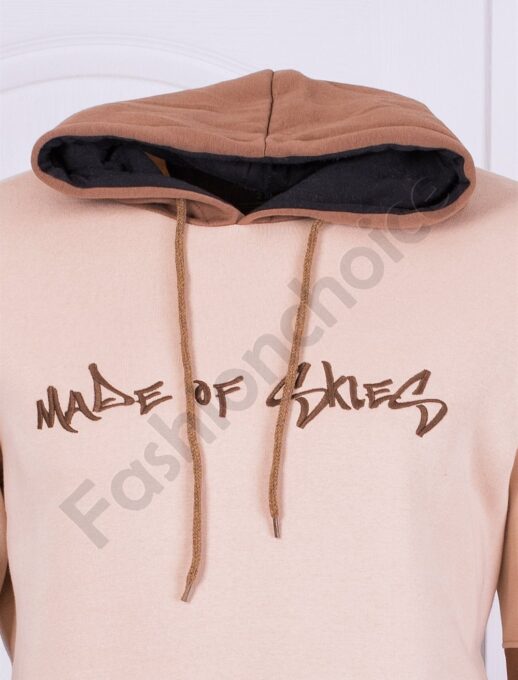 Hanorac hoodie vatuit cu maneci colorate-capucino cod 22542-1
