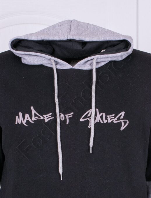 Hanorac hoodie vatuit cu maneci colorate-negru cod 22542