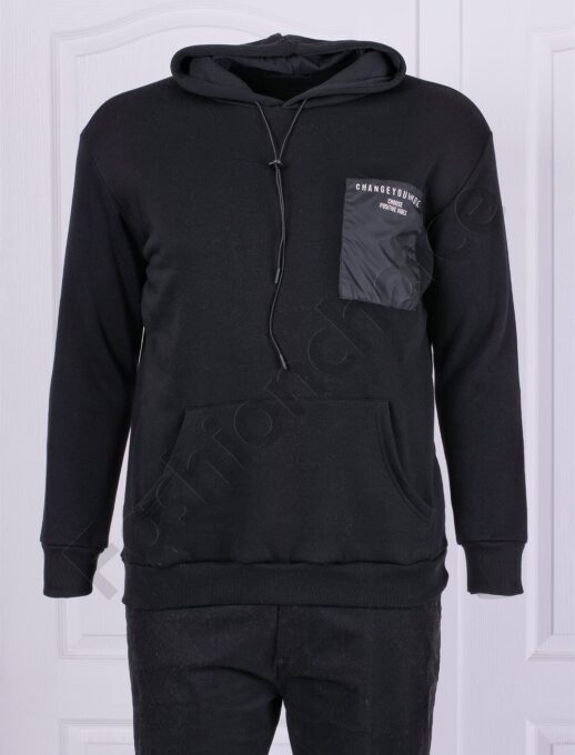 Hanorac tip hoodie vatuit cu gluga-negru cod 22540