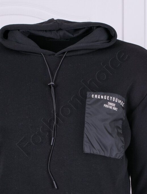 Hanorac tip hoodie vatuit cu gluga-negru cod 22540