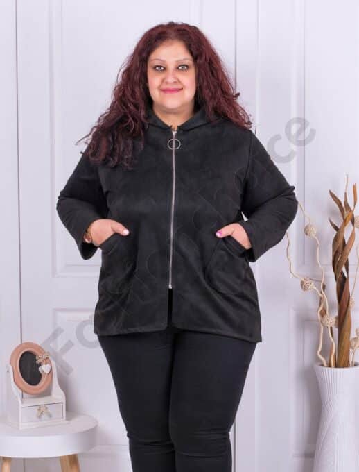 Jacheta maxi din nubuc eco-negru cod 8216