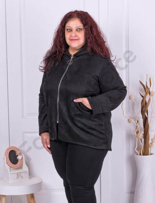 Jacheta maxi din nubuc eco-negru cod 8216