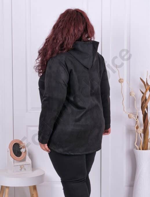 Jacheta maxi din nubuc eco-negru cod 8216