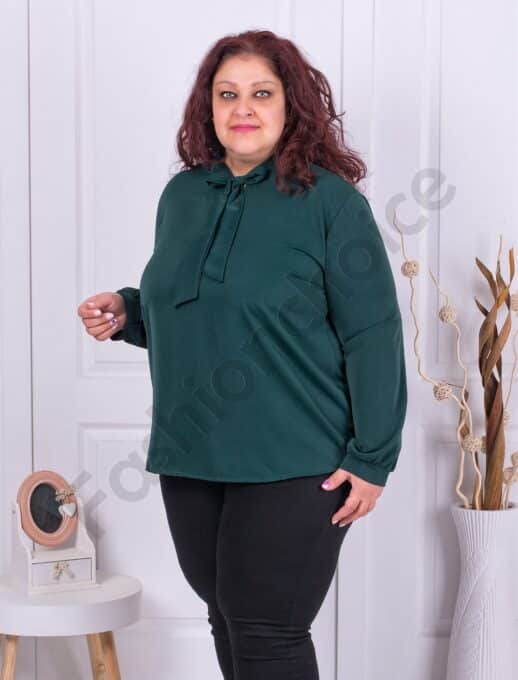 Bluza maxi cu funda la baza gatului-verde inchis cod 70227-3