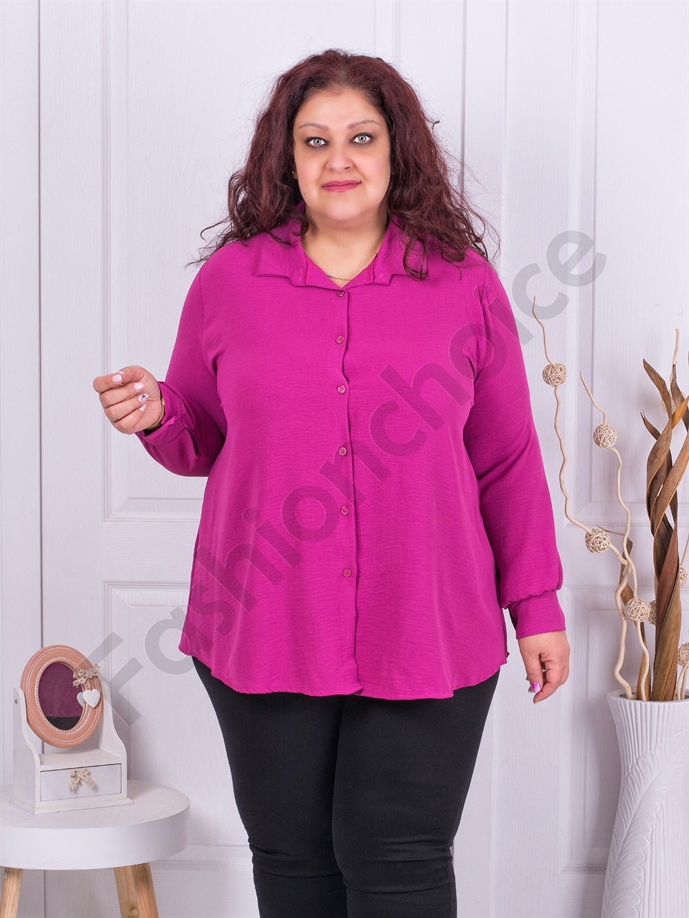 Camasa maxi cu guler la baza gatului-magenta cod 211469-4